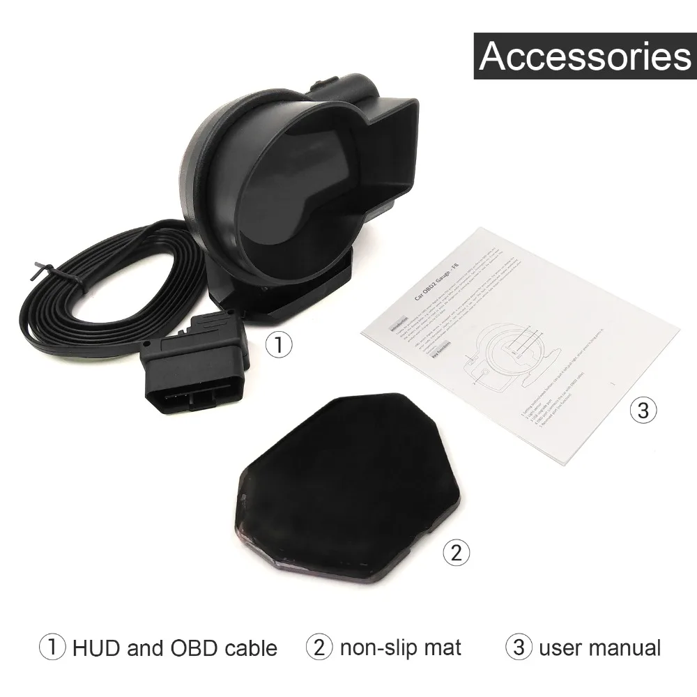 OBDHUD Car Electronics OBD2 Gauge - F8 Head-Up Display Turbine Pressure OBD Multifunctional LCD Instrument for Automobile