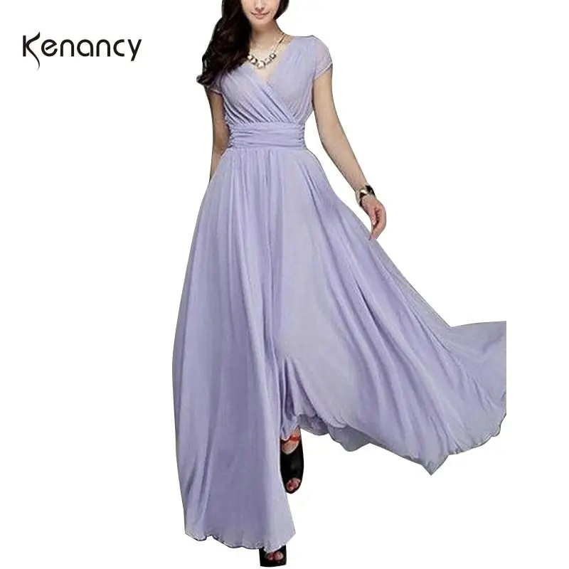 Летнее шифоновое вечернее платье Kenancy Элегантное Длинное Платье макси с V