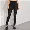 SHEIN черные потертые края рваные обтягивающие укороченные джинсы женские осенние рваные повседневные джинсовые брюки со средней талией