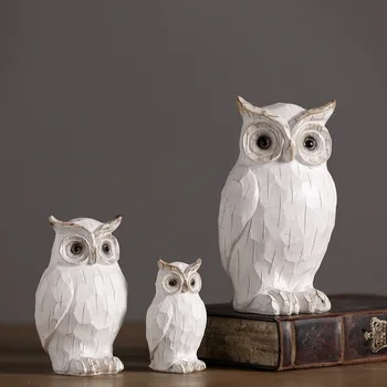 

American Village Nordic Owl Art Sculpture Animal Bird Statue Creative Resin Craft Desktop Decorations For Home R3506