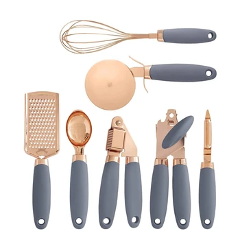 

7 Pc Kitchen Gadget Set,Copper Coated Stainless Steel Utensils with Soft Contact Gray Handles