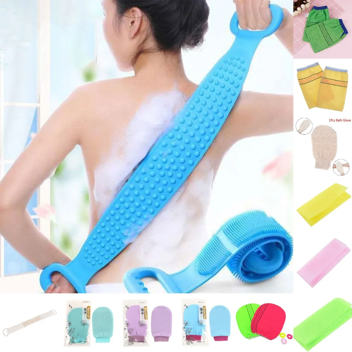 

1/2pcs Skin Clean Shower Brushes Silicone Brushes Bath Towels Rubbing Back Mud Peeling Body Massage Shower Extended Scrubber