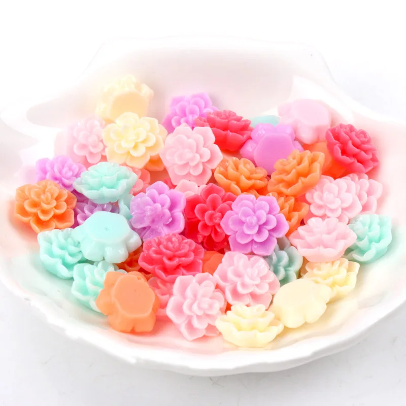 12mm 50PCS Fashion Candy Flower Flatback Resin Cabochons Scrapbook Craft DIY Phone Headwear Party Decorations Accessories