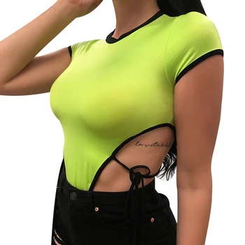 

Elegant O-Neck Short Sleeve Bodysuits Women's Backless Hollow Out Sexy Elegant Temperament Bodysuits AA1249