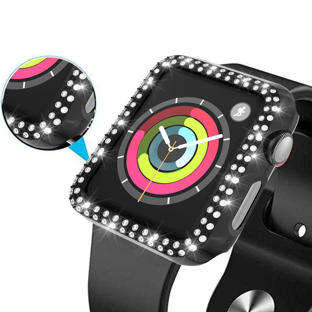 Чехол из поликарбоната для Apple Watch 3 2 1 42 мм 38 мм модная Алмазная крышка полная защитная оболочка для iWatch 4 5 40 мм 44 мм Рамка бампера для часов