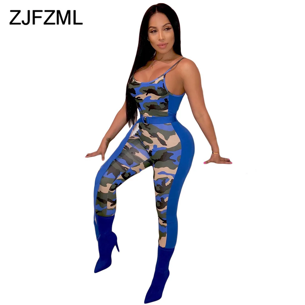 

Camouflage Print Sexy Overalls For Women Spaghetti Strap Backless Bodycon Jumpsuits Summer Color Patchwork Skinny Beach Romper