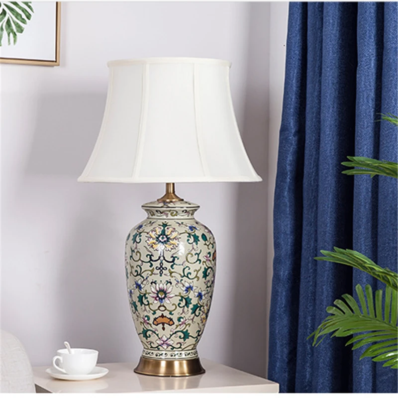 Китайский стиль, ручная работа, окрашенная Керамическая Настольная лампа для спальни, прикроватная гостиная прихожая, рабочий стол, ночник для чтения TD039