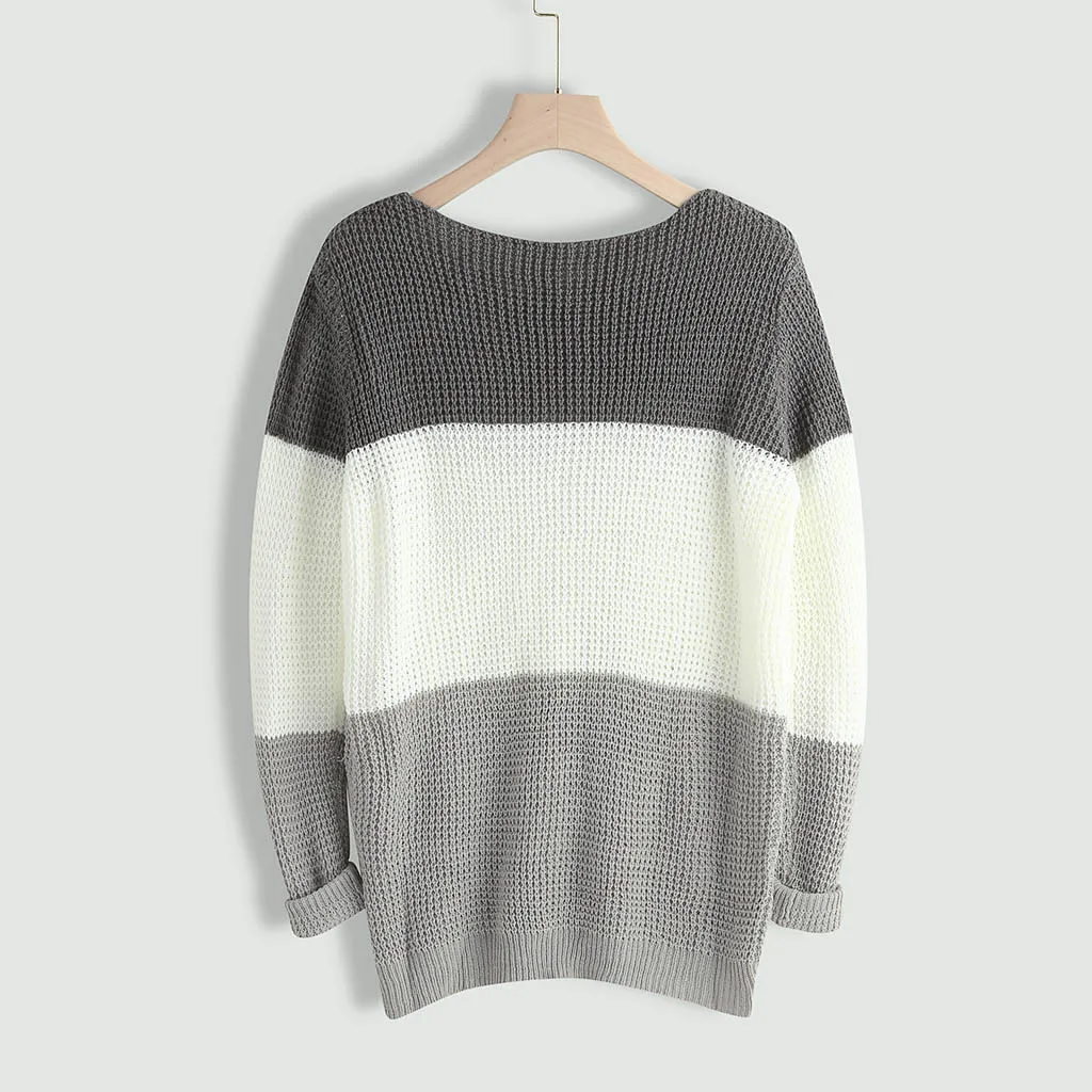 

feitong Autumn Winter Womens O-neck Sweater Casual Knitted Loose Long Sleeve Tops Slim Fit Pullover Femme Knitted Sweaters