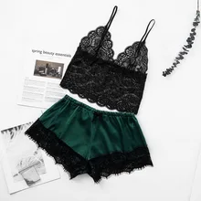 Новые модные сексуальные кружевные женские пижамы, тонкое нижнее белье, модные пижамы без черного цвета, v-образный вырез, камзол шорты, набор одежды для сна