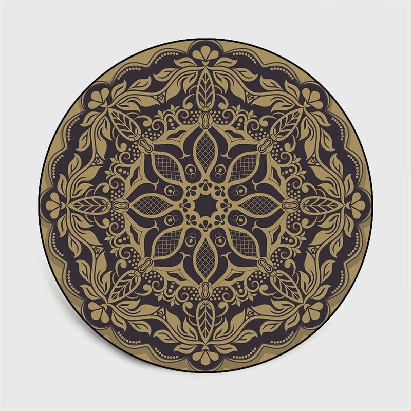 Retro Black And Gold Flowers Round Carpet Lotus Chair Floor Mat Soft Carpets For Living Room Anti-slip Rug Bedroom Decor Carpet 2