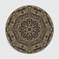 Retro Black And Gold Flowers Round Carpet Lotus Chair Floor Mat Soft Carpets For Living Room Anti-slip Rug Bedroom Decor Carpet 2