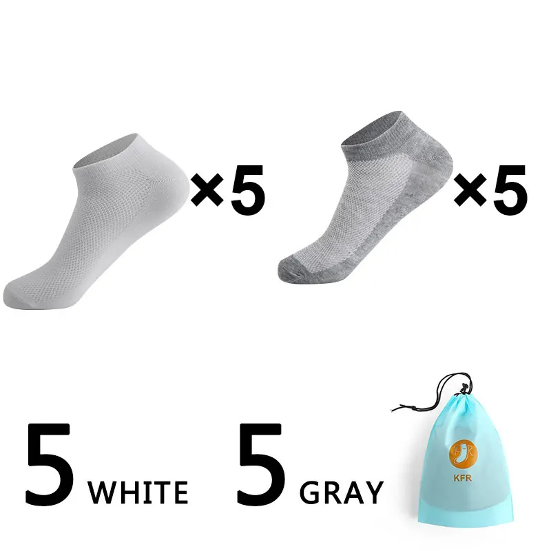 10pairs Men Socks Lot Invisible Ankle Socks Short Winter Black Gray Breathable Thin Cotton Socks Men Size EUR 38-42(US6.5-11 - Цвет: 5white 5gray