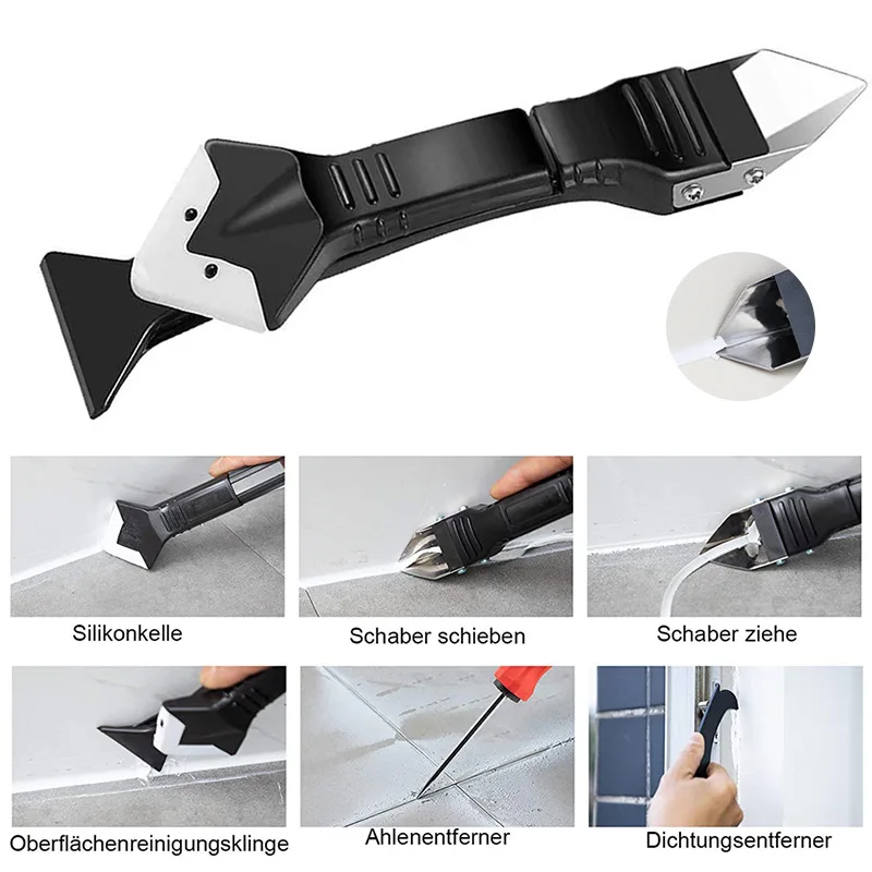 5 In 1 Silicone Remover Caulk Finisher Sealant Smooth Scraper Grout Kit Tools with Seam Tape Plastic Hand Tools Set Accessories
