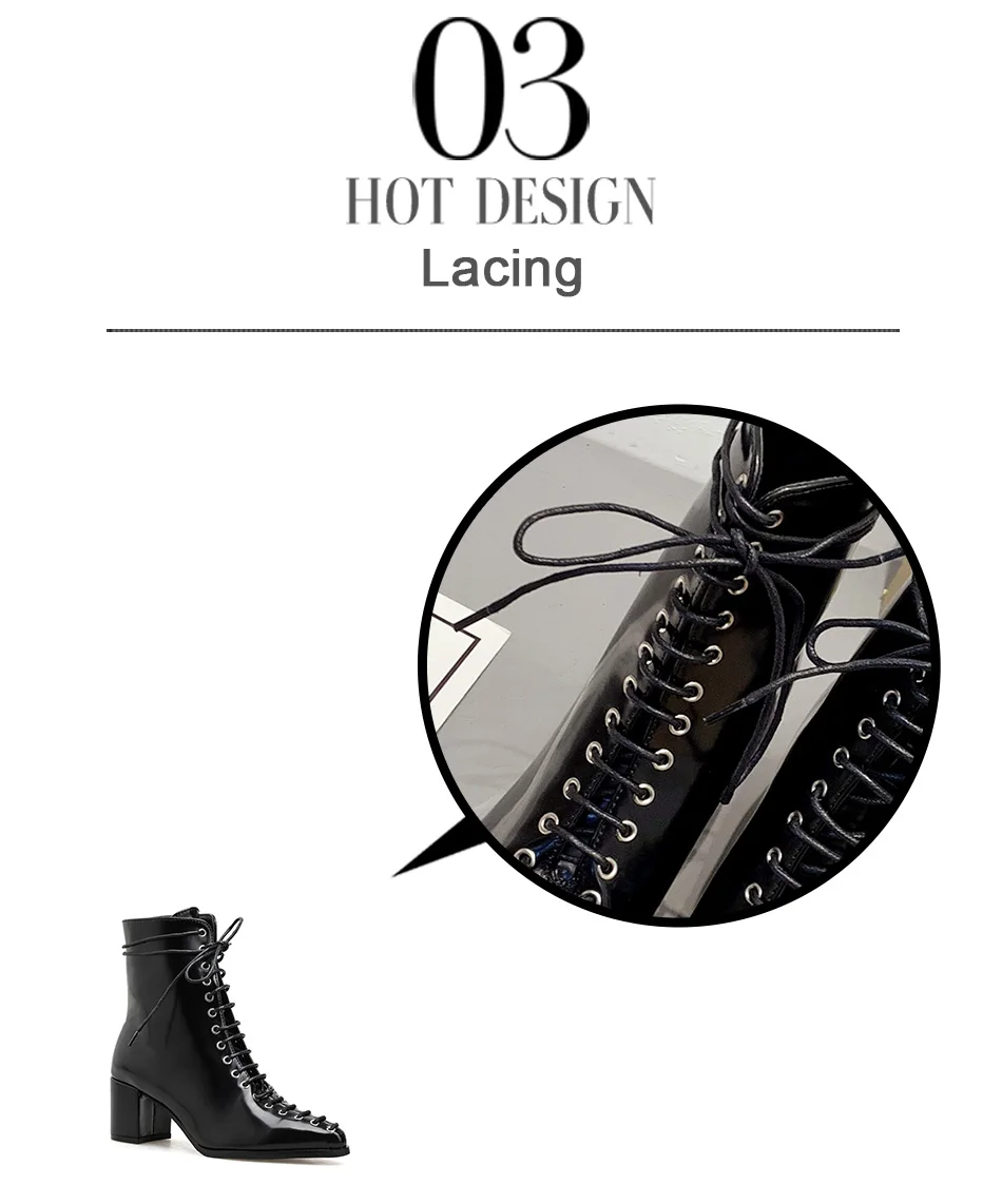 Gdgydh/ г. Женские ботильоны темно-черного цвета лакированный кожаный женский полусапожки на шнуровке обувь в британском стиле с острым носком на толстом каблуке