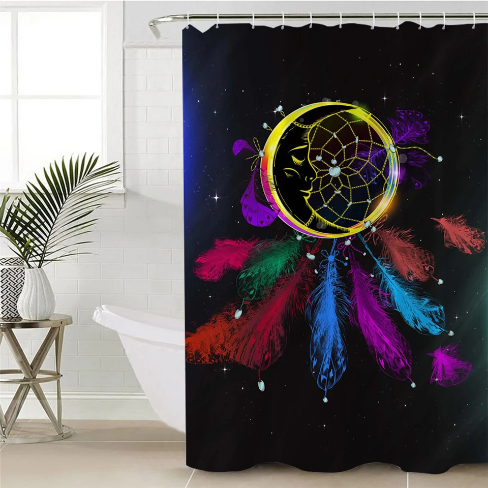 Постельное белье Outlet Boho Dreamcatcher занавеска для душа Мандала водонепроницаемый занавес цветочный черный полиэстер украшение для ванной комнаты с крючками - Цвет: 12