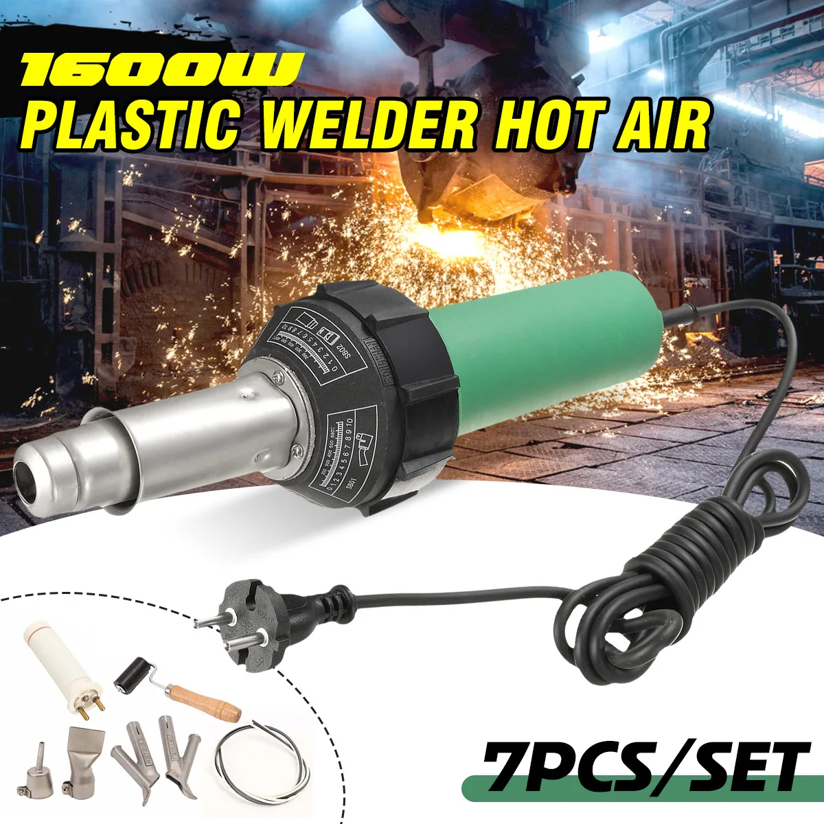 AC 220V 1600W 50/60Hz Electronic Hot Air Plastic Welding-Gun Torch Welder Heat Hot Tools Kit+6PCS Nozzle Welding Accessories ► Photo 1/6