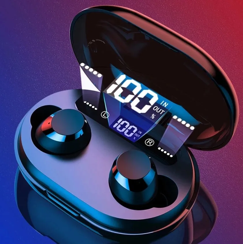 Bluetooth Беспроводные водонепроницаемые наушники с светодиодный дисплей и чехол для зарядки телефона - Цвет: Черный