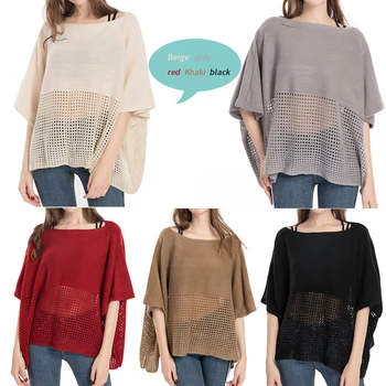 

Spring new style lattice hollow word shawl women autumn and winter warm imitation cashmere monochrome hooded cape poncho