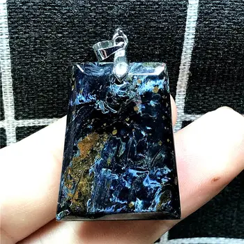 

Top Natural Blue Pietersite Necklace Pendant For Woman Man Crystal 30x24x6mm Beads Silver Namibia Jewelry Rectangle Stone AAAAA