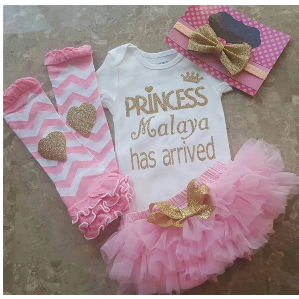 

Customize name gold tiara First Birthday Outfit Baby Girl Clothes Baby Shower Gift Daddy's Princess headband Newborn shirt tutu