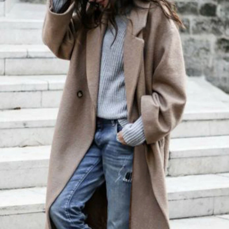 Winter Elegant Women Jacket Solid Color Lapel Coat