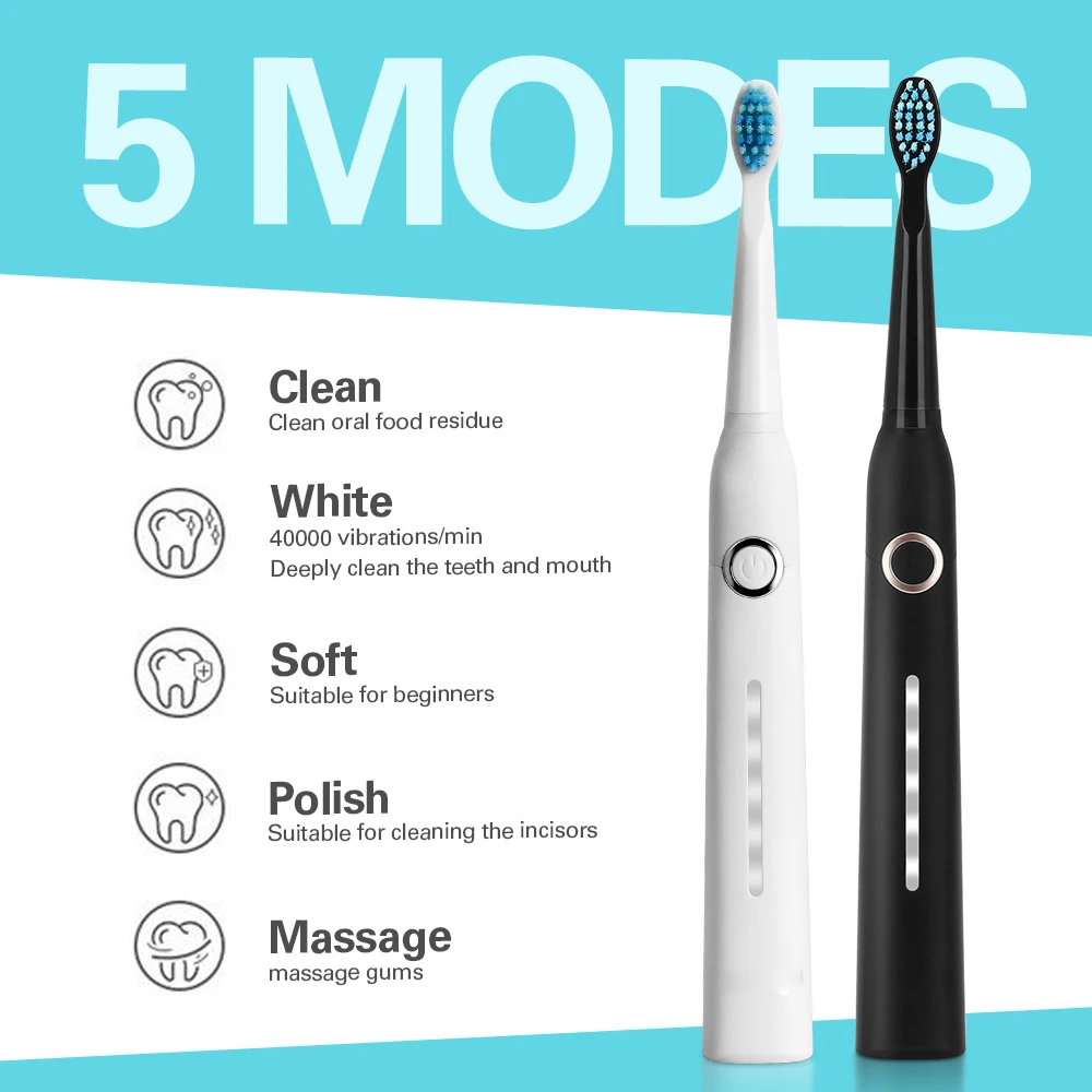 Fashion 5 Modes Sonic Electric Toothbrush Rechargeable USB Ultra Sonic Tooth Brush Waterproof for Adults Teeth Whitening Fashion 5 Modes Sonic Electric Toothbrush Rechargeable USB Ultra Sonic Tooth Brush Waterproof for Adults Teeth Whitening