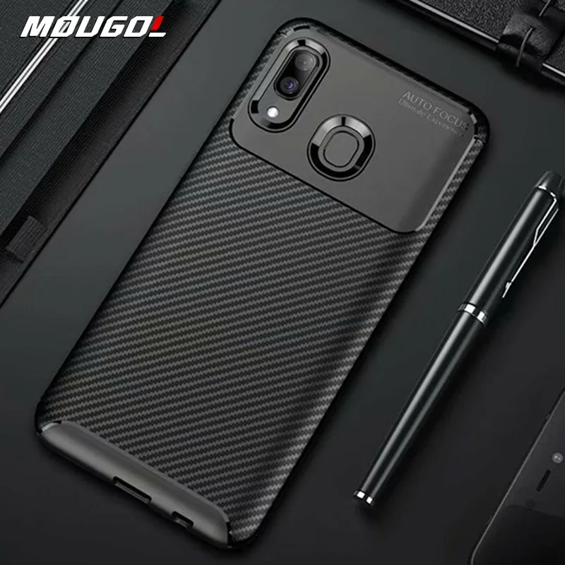 

For Samsung Galaxy A30 A20 Case Carbon Fiber Cover Shockproof Silicon Phone Case for Galaxy A 20 30 Cover Full protection Bumper