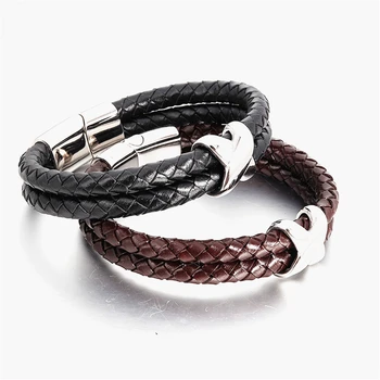 

TYO 2 Style Choose Genuine Leather Cool Black Gold Creative Design Stainless Steel Magnetic Buckle Charm Men Leather Bracelet