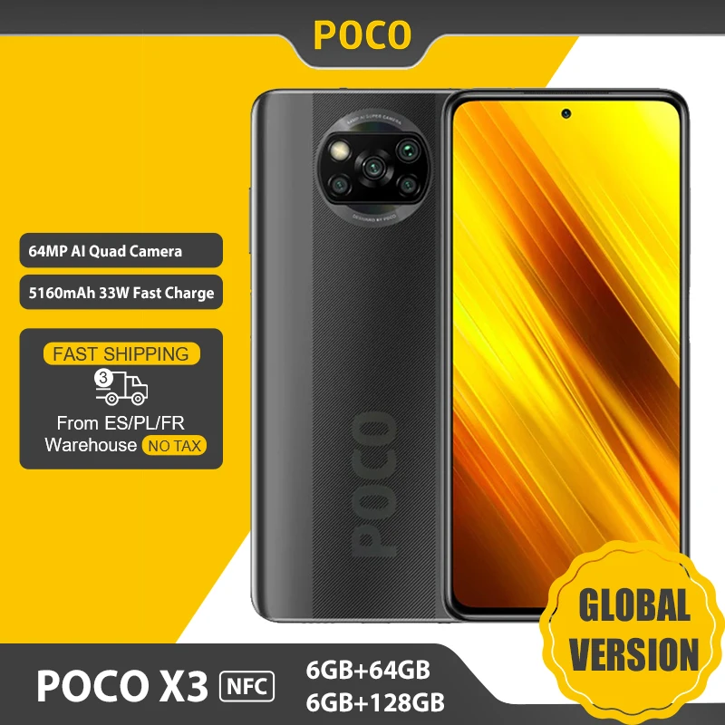 Versión Global Xiaomi POCO X3 Smartphone NFC 6GB 64GB /128GB Snapdragon 732G 6,67 64MP Cámara 33W de carga rápida 5160mAh batería de la batería