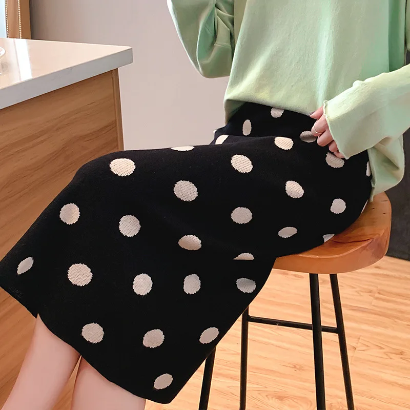 

Polka Dot Elasticity High-waisted Knitted Dress Spring Women's 2019 New Style Korean-style Loose-Fit Versatile Mid-length Half-l