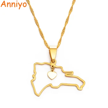 

Anniyo Heart Dominican Map Pendant Necklaces Dominicans Country Map Jewelry Gold Color #156421