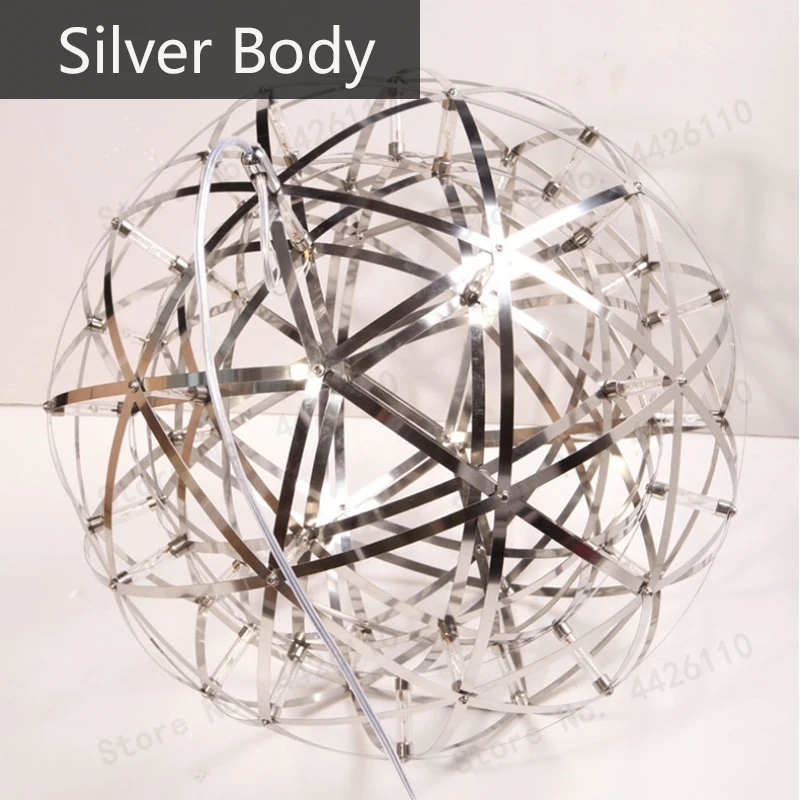 Silver Body Современный Креативный фейерверк светодиодный подвесные светильники из нержавеющей стали большой мяч осветительный прибор подвесные лампы для декорация зала отеля - Цвет корпуса: Silver Body