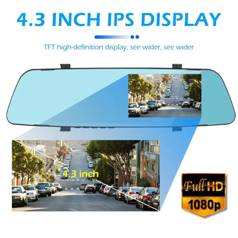 AOEDI AD-369FHD 4,3 дюймов 1080P Автомобильное зеркало заднего вида DVR Камера Ультра HD видеорегистратор ночного видения с камерой заднего вида