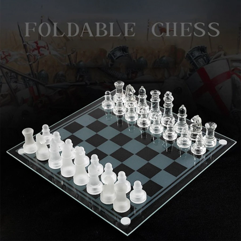 Crystal International Chess Board Game Glass Chess Set Elegant Pieces And Glass Board Game Frosted Clear 25x25cm