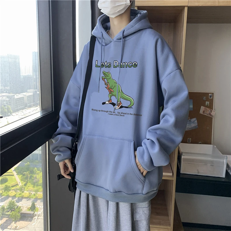 

Harajuku Retro Cute Dinosaur Print Mens Hoodie Preppy Style Hip Hop Korean Version Loose Cool Sweatshirt Brief Casual Streetwear