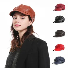 Весенне-летний берет Женская кепка газетчика восьмиугольная кепка для женщин и мужчин твердая Ретро ПУ плоская кепка boina плоская кепка маляр шляпа 56-58 см