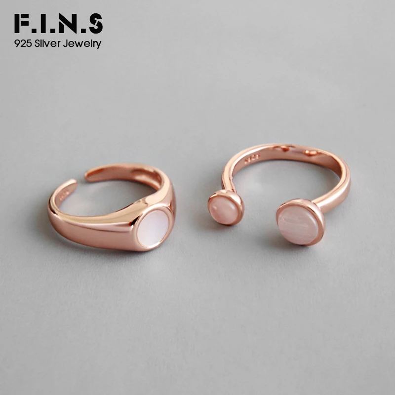 

F.I.N.S S925 Silver Rings for Women Opal Stone Shell Rose Gold Color Sterling Silver Wedding Ring Korean Fashion Jewelry