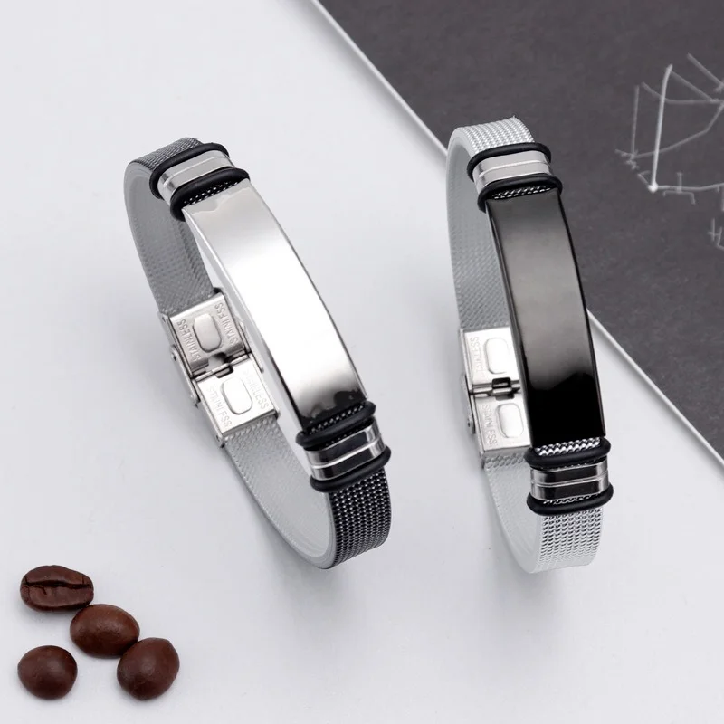

Customized Name Date Bracelets for Men Titanium Steel Light Board Adjustable Mesh Belt Bracelet Free Engraving Jewelry 21cm