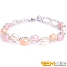 5-6x7-8 мм пресноводный жемчуг браслет вязаный браслет модные ювелирные изделия подарок для женщин белый черный розовый фиолетовый выбор