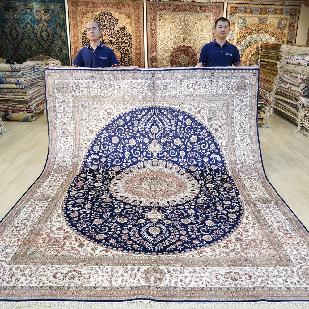 8'x10' Traditional Persian Design Blue Medallion Handknotted Silk Oriental Carpets (ZW023M) | Дом и сад