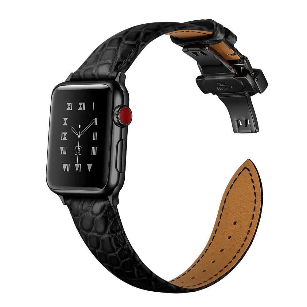 OTMENG Genuine Crocodile Leather Watchband for iWatch Apple Watch 38mm 40mm 42mm 44mm Series 5 4 3