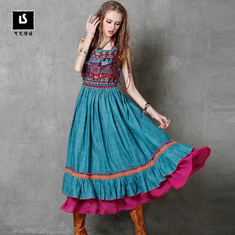flower colour MEVGOHOT/женское винтажное платье в полоску с цветочным принтом, хлопковое и льняное платье с большим подолом, большие размеры, ретро платье, винтажное женское платье HJ051 - Цвет: flower colour
