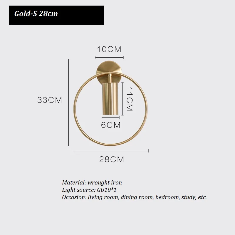 LukLoy Скандинавская простая круглая настенная лампа для гостиной светодиодный современный настенный светильник для помещений светодиодный настенный светильник для столовой светильники - Цвет абажура: S- Gold 28cm
