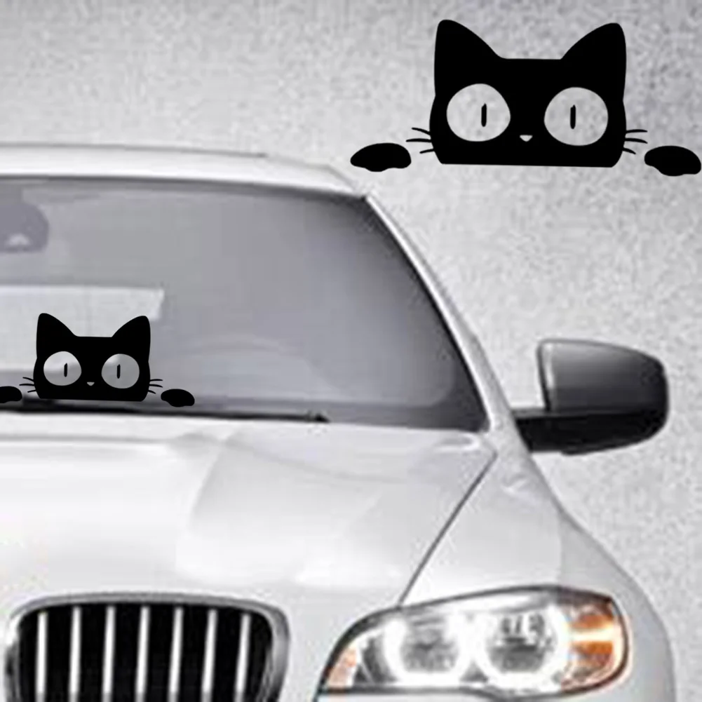 

2Pcs 6.2*14 Cm Auto Stickers Persoon Cat Car Stickers Personality Reflective Auto Accessories Black/White Decoration For Car