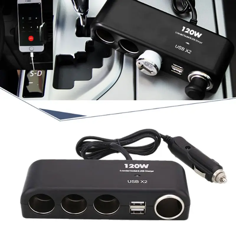 Портативный двойной USB порт автомобильное зарядное устройство 4 Способ автомобильного прикуривателя сплиттер адаптер питания для Apple iPhone samsung huawei