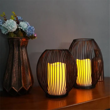 

Nordic Minimalist Wrought Iron LED Night Light Desktop Candle Lights Holloween Party Table Lamp Indoor Home Decoration Lighting