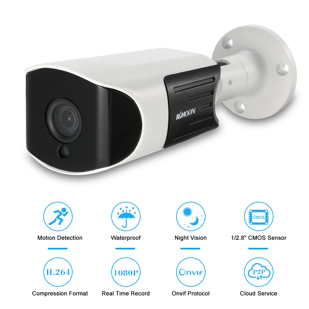 

KKmoon 1080P POE IP Camera 2.0MP 3.6mm 1/2.8" CMOS P2P Onvif Night View IR-CUT Motion Detection Waterproof Phone APP Control