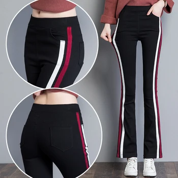 

Autumn black slim flared pants women red and white striped pants high waist casual pants women pants trousers women sweatpants