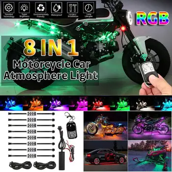 

8IN1 RGB 48LED Smart Brake Lights Motorcycle Car Atmosphere Light with Wireless Remote Control Moto Decorative Strip Lamp Kit