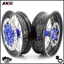 KKE 3,5& 5,0 полный набор колес Supermoto для YAMAHA WR250F 01-18 WR450F 03-18 Supermotard синяя втулка 320 мм диск черный обод